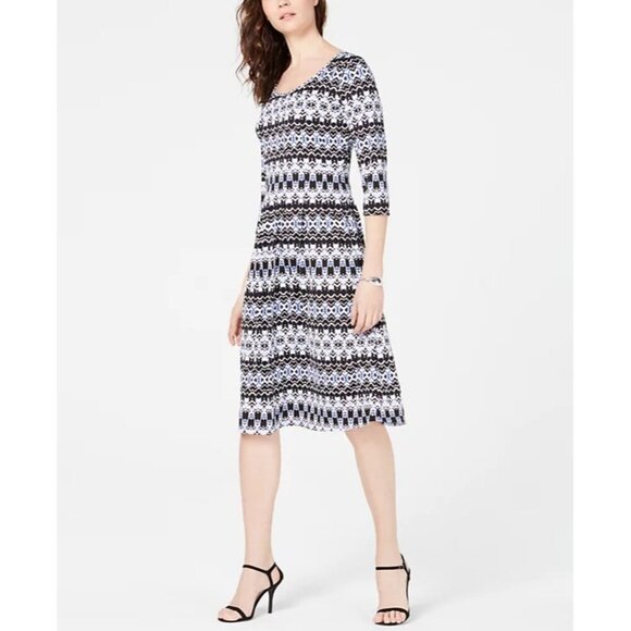 NY Collection Geo-Patterned 3/4-Sleeve Jersey Dress NWT Medium Petite - Picture 9 of 11